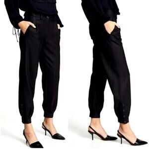 Nili Lotan 8 Bertina $595 VIRGIN WOOL Jogger Pants Ankle Buttons Black NWT